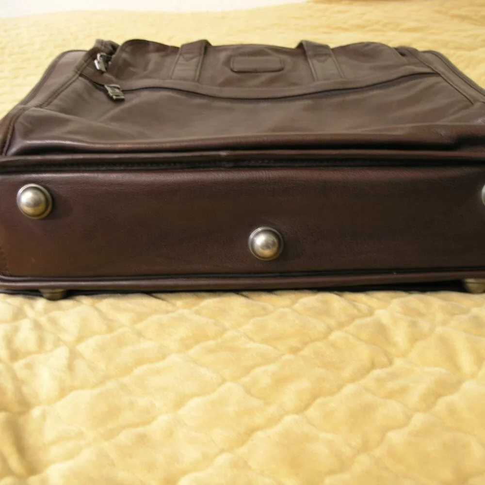 TUMI Dark Brown Leather Expandable Laptop Organizer Briefcase